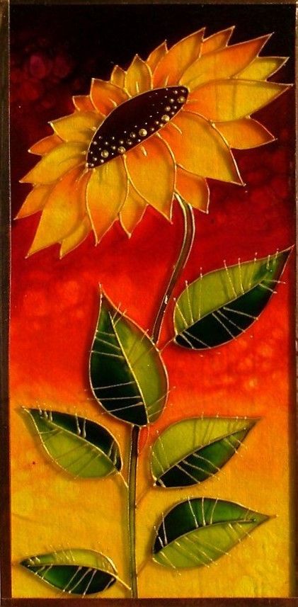 Glass Sunflower, Glass Painting Patterns, Stained Glass Patterns Free, Glass Painting Designs, Stained Glass Paint, Stained Glass Flowers, Stained Glass Diy, Stained Glass Crafts, Art Stained