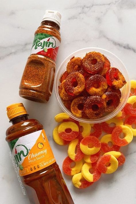 Chamoy Tajin Candy, Tajin Gummy Bears Recipe, Chamoy And Tajin Gushers Recipe, Mexican Gummy Candy, Chamoy Gummy Bears Recipe, Tajin Candy Recipes, Chamoy Recipe Ideas, Tajin Gummies, Chamoy Candy Recipes