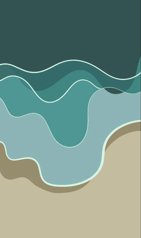 Illustrator Simple Design, Simple Wave Illustration, Beach Waves Illustration, Simple Wave Design, Waves Illustration Simple, Waves Aesthetic Drawing, Abstract Waves Painting, Watercolor And Line Art, Aesthetic Wave Wallpaper