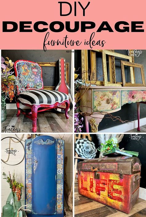 Vanities Desks, Decoupage Furniture Ideas, Diy Decoupage Furniture, Decoupage Desk, Decoupage Coffee Table, Decoupage Chair, Decoupage Dresser, Using Rice Paper, Furniture Makeover Ideas