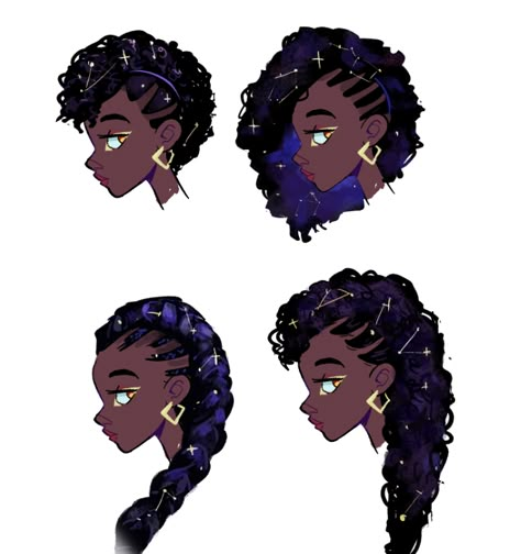 Poc Braids Drawing, Black Women Hairstyles Drawing Reference, Box Braids Art Reference, Hairstyles For Sketching, Black Hairstyles Braids Drawing, Black Person Hair Drawing, Hairstyles For Medium Length Hair Drawing, Black Braids Drawing, Fancy Black Hairstyles