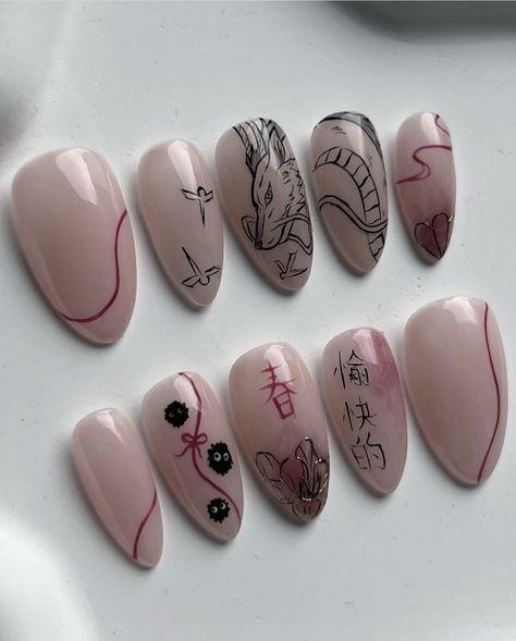 Japan Nail, Dragon Nails, Band Nails, Hello Nails, Asian Nails, Asian Dragon, Anime Nails, Gel Nails Diy, Inspired Nails