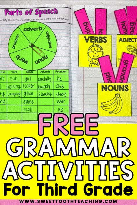 Literacy Center 3rd Grade, Teaching Adjectives Third Grade, Word Work 3rd Grade Activities, 3rd Grade Word Work Centers, Language Arts Centers 3rd Grade, Language Arts 3rd Grade, 3rd Grade Parts Of Speech Activities, Engaging Reading Lessons 3rd Grade, Grammar Games 3rd Grade