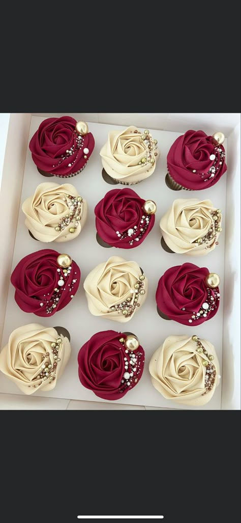 Red Silver Wedding, White Wedding Cupcakes, Wedding Shower Cupcakes, 15 Party Ideas Quinceanera, Gold And Burgundy Wedding, Burgundy Wedding Theme, Wedding Cake Cupcakes, Burgundy Wedding Cake, Cupcake Tower Wedding