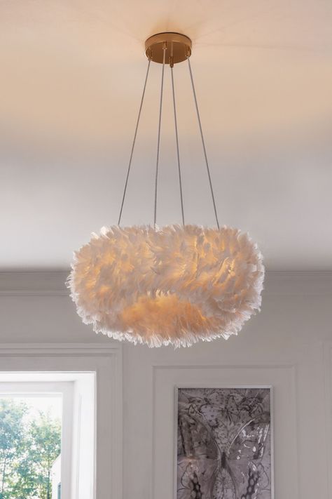 Modern Lighting Chandeliers Bedroom, Lights For Ceiling Bedrooms, Feather Ceiling Light, Feather Bedroom Ideas, Chandelier In Bedroom Ideas, Cute Chandelier For Bedroom, Quirky Chandelier, Bedroom Lighting Ideas Hanging, Chandelier Grey