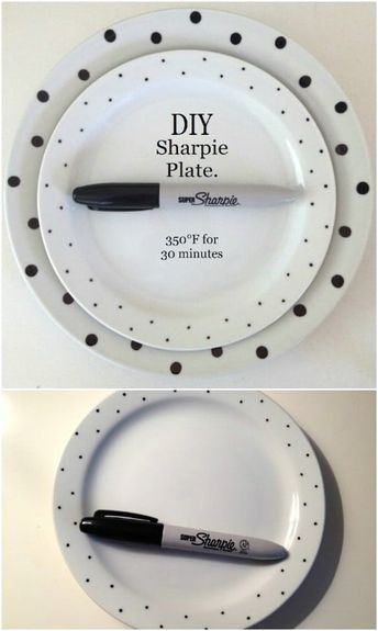 25 DIY Decorative Plates That Give Your Dishes A Hand Painted Look Decorative Plates Diy, Dollar Tree Plates, Diy Sharpie Crafts, Sharpie Plates, Diy Sharpie Mug, Giving Plate, Diy Dish, Sharpie Crafts, Diy Sharpie