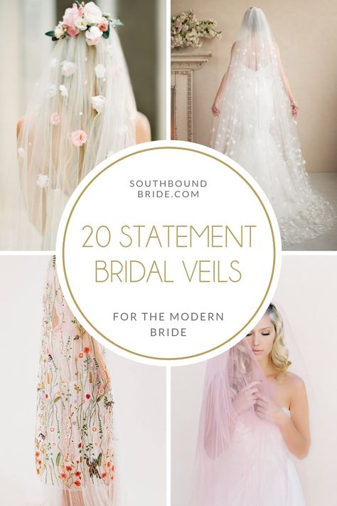 Dramatic Statement Bridal Veils | SouthBound Bride Wedding Veil Trends 2023, Statement Veil Brides, Unconventional Veil, Creative Veils, Unique Bridal Veil, Wedding Veils With Flowers, Statement Wedding Veil, Bridal Veil Styles, Unique Bridal Veils