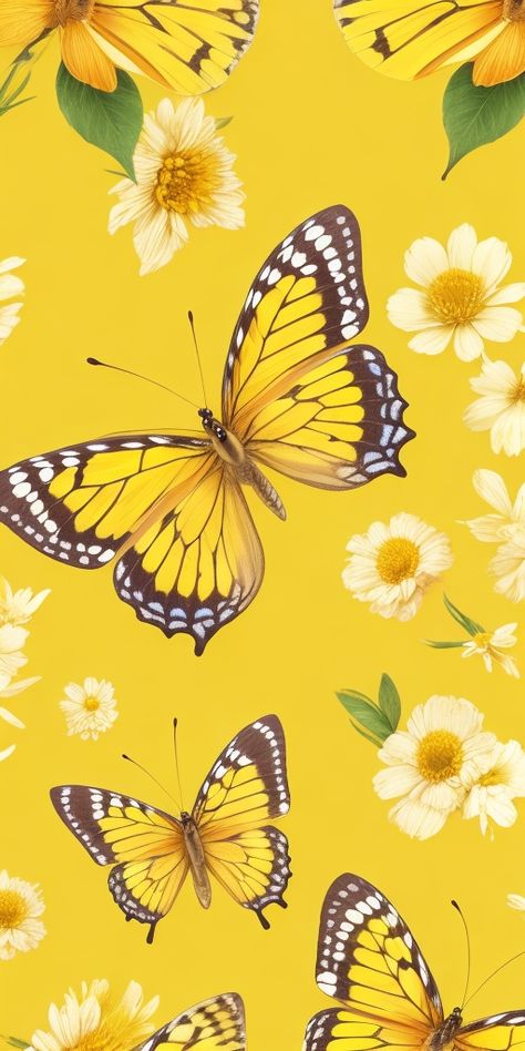 Yellow Girly Wallpaper, 3d Yellow Wallpaper, Yellow Butterfly Wallpaper, Pretty Backrounds, Desktop Wallpaper Fall, Yellow Wallpapers, Rainbow Wallpaper Iphone, Yellow Butterflies, Butterfly Aesthetic