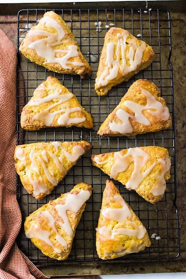 Gluten-Free Pumpkin Scones With Maple Icing – The Nomadic Fitzpatricks Gf Pumpkin Scones Gluten Free, Gluten Free Dairy Free Pumpkin Scones, Almond Flour Pumpkin Scones, Pumkin Scones, Gluten Free Pumpkin Scones, Oat Scones, Pumpkin Scones Recipe, Earth Balance Butter, Dairy Free Creamer