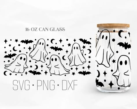 Halloween Tumbler Wrap Svg, Halloween Small Business Ideas, Cute Ghost Svg, Can Glass Wrap Svg, Can Wrap Svg, Glass Tumbler Design, Glass Wrap Svg, Sublimacion Ideas, Bat Svg