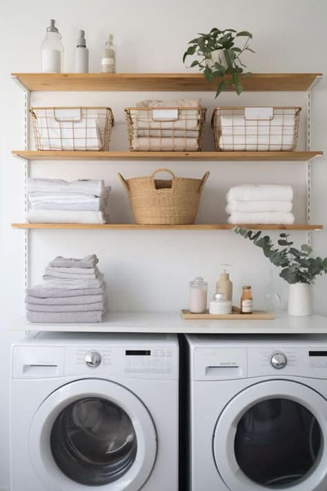 Perfect Laundry Room, Laundry Room Design Ideas, Laundry Shelves, Small Laundry Room Organization, Laundry Room Wallpaper, Laundry Room Closet, Laundry Room Renovation, Laundry Room Shelves, Room Shelf