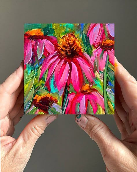 Square Flower Painting, Kim Smith Art, Paint Along, Small Square Paintings, Abstract Flowers Painting, Floral Art Paintings Acrylics, Small Oil Paintings, Small Flowers Painting, Square Painting Ideas