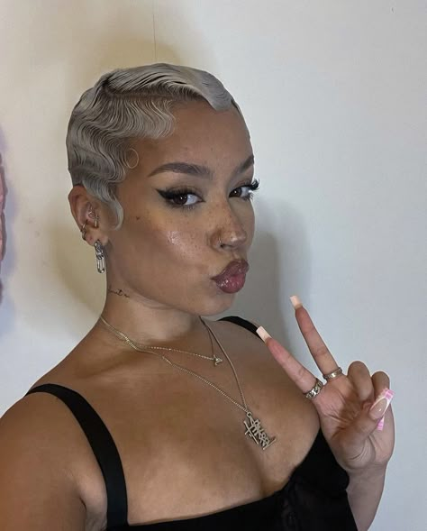 greyydawg on insta Short Slicked Back Hair, Short Bleached Hair, Dyed Hairstyles, Finger Waves Short Hair, Short Dyed Hair, Waves Haircut, Buzz Cut Hairstyles, Finger Wave, Natural Hair Cuts