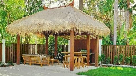 Gallery | Bali Huts | East Coast Bali Huts And Gazebos Bali Hut, Gazebo Bar, Bali Huts, Garden Slabs, Outdoor Tiki Bar, Bbq Hut, Permanent Gazebo, Rustic Pergola, Tropical Beach Houses