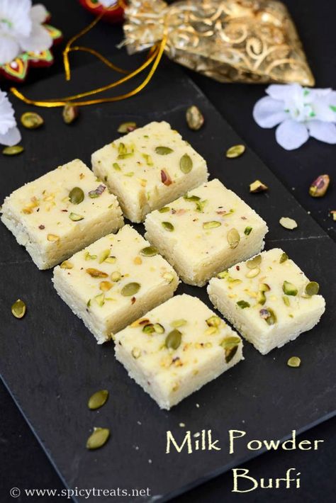 Spicy Treats: Milk Powder Burfi Recipe | White Burfi Recipe | Milk Powder Recipe In 10 Minutes - Easy Diwali Sweet Recipe Indian Sweet Dishes, Recipes With Milk, Turmeric Smoothie Recipes, Recipe Using Milk, Diwali For Kids, Spicy Treats, Diwali Sweets Recipe, Sweet Bread Rolls, Diwali Recipes