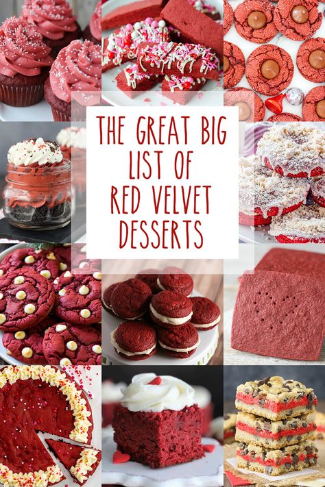 a collage of red velvet desserts. Red Velvet Dessert Recipes, Desserts Red Velvet, Velvet Desserts, Velvet Recipes, Cupcakes Red Velvet, Red Velvet Desserts, Valentines Recipes, Kid Friendly Dessert, Red Velvet Recipes