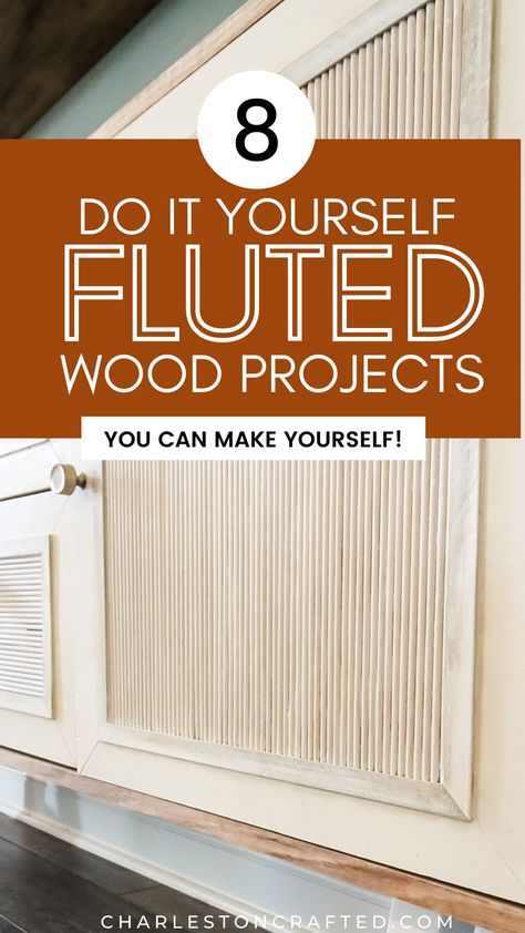 Love the aesthetic of fluted wood decor but don’t want to pay a huge price? Here are a ton of DIY Fluted Wood Decor project ideas to inspire you! Fluted Wood Panel Diy, Diy Fluted Glass Door, Diy Fluted Panel, Fluted Molding Ideas, Diy Fluted Wall Panel, Wood Dowel Art, Wood Slat Furniture, Cabinet End Panel Ideas Diy, Fluted Wall Ideas