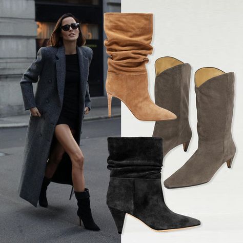 Street Style: Get The Look | sheerluxe.com Slouch Ankle Boots Outfit, Slouchy Ankle Boots Outfit, Slouch Boots Outfit Street Styles, How To Wear Slouchy Boots, Slouchy Boots Outfit 2023, Slouch Boots Outfit, Slouchy Boots Outfit, Heeled Booties Outfit, Mid Calf Boots Outfit