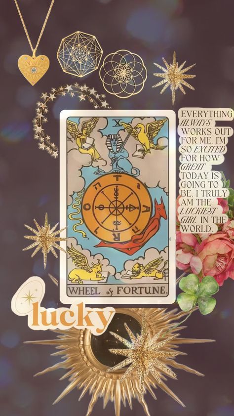 10/10 card of the day:the wheel of fortune #luck #randomness #cycles #fate #success #opportunities #chance Wheel Of Fortune Tarot, Lucky Wallpaper, Tarot Cards Art, Magical Art, Wheel Of Fortune, Lucky Girl, The Day, Wheel, Iphone