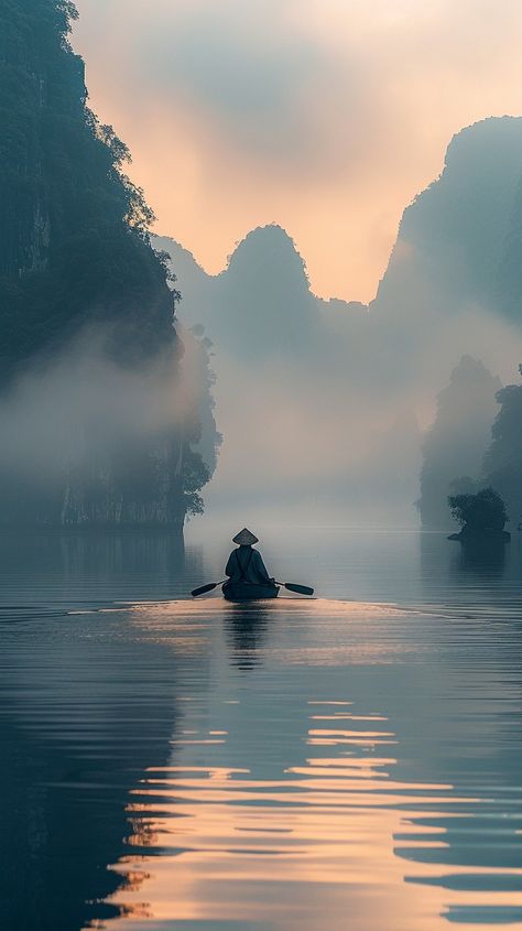 "Misty #RiverMorning: A lone #Rower glides through a serene river flanked by #MistCoveredMountains at #Dawn. #River #Mist #Mountains #Sunrise #Solitude #AIArt #AIPhoto #Stockcake ⬇️ Download and 📝 Prompt 👉 https://stockcake.com/i/misty-river-morning_1030378_1048755" Mist Aesthetic, Mist Landscape, Misty Sunrise, Mountains Sunrise, Misty Landscape, Misty Dawn, Landscape Inspiration, Misty Mountains, Misty Mountain