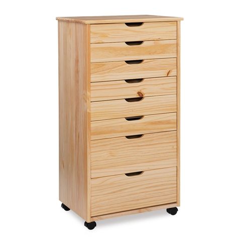 Cary Transitional 8 Drawer Rolling Storage Cart Natural - Linon : Target Rolling Storage Cart, Rolling Storage, Rolling Cart, Storage Cart, Drawer Unit, Home Office Space, Natural Wood Finish, Small Drawers, Office Kitchen