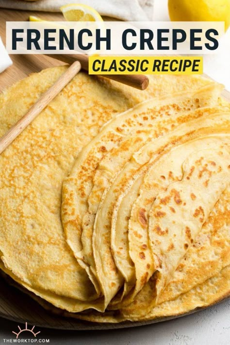 This easy crepe recipe makes the best crepes! If you are looking for a basic crepe recipe, this post gives you tips and tricks to make perfect French crepes. We love making this simple recipe for breakfast. Get the recipe on www.theworktop.com. || #crepes #breakfastrecipes #theworktop Basic Crepes, Crepes Recipe Breakfast, Basic Crepe Recipe, Best Crepe Recipe, French Crepe Recipe, Sweet Crepes Recipe, Homemade Crepes, Crepe Suzette, Easy Crepe Recipe