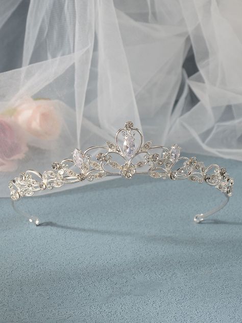 Simple Quince Crowns, Wedding Tiara With Pearls, Crystal Wedding Hair Piece, Elegant Wedding Crown, Pink Wedding Crown, Korean Wedding Crown, Tiaras For Weddings, Quince Tiaras Silver, Small Tiara Wedding Bridal Hair