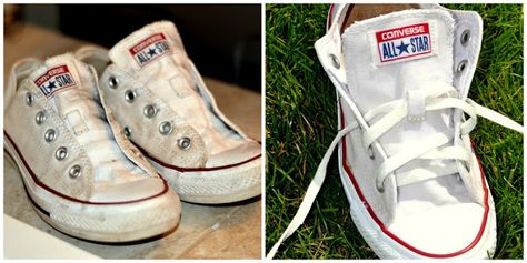 How to Clean Your White Converse {or Canvas} Shoes Homemade Toilet Cleaner, Clean Hacks, Clean Baking Pans, Cleaning Painted Walls, White Canvas Shoes, Glass Cooktop, Deep Cleaning Tips, White Converse, Clean Dishwasher