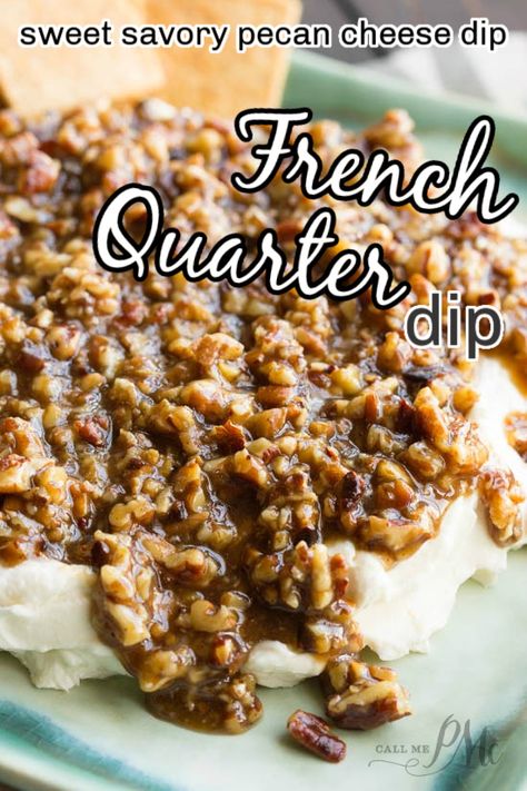 Pecan praline sweet and savory sauce (French Quarter cheese dip) over cream cheese dip. French Quarter Cheese Spread Recipe, New Orleans Dip Recipes, Pecan And Cream Cheese Dip, French Quarter Dip Recipe, Pecan Cream Cheese Dip, Unique Dips For Parties, Christmas And Cream Spread, French Quarter Cheese Spread, Pecan Appetizers