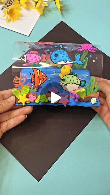 Under Sea Crafts For Kids, Sea Animals Activities For Kindergarten, Crafts With Transparency Sheets, Transparent Sheet Crafts, Fish Projects For Kids, Water Theme Crafts, Water Animals Crafts For Kids, Diy Ocean Crafts, Water Animals Activities For Kids