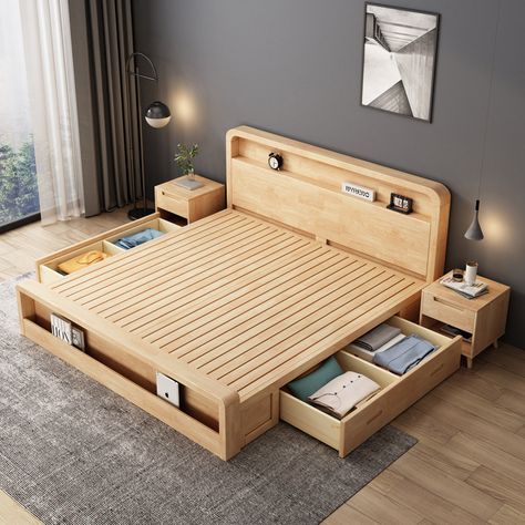 Modern Luxury Bedroom Furniture double size modern home furniture solid wood bed frame beds with storage https://m.alibaba.com/product/1600688551559/Modern-Luxury-Bedroom-Furniture-double-size.html?__sceneInfo={"cacheTime":"1800000","type":"appDetailShare"} Japanese Storage Bed, Modern Wooden Bed With Storage, Rustic Bed Design, Modern Luxury Bedroom Furniture, Wooden Bed With Storage, Beautiful Bed Designs, Bed Designs With Storage, Simple Bed Designs, Simple Bed Frame