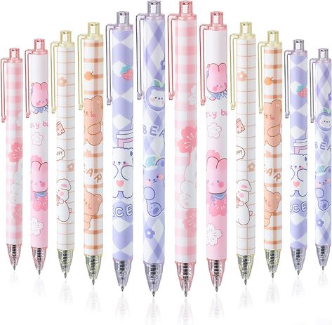 Amazon.com: 12 Pcs Kawaii Gel Ink Pen 0.5 mm Black Ink Kawaii Pens Retractable Fine Ballpoint Pen Stylish School Pens for Boys Office Girls Stationery Supplies Gifts (Blossomy) : Office Products School Supplies Purple, Mechanic Pencil, Aesthetic Stationary, Cute Supplies, Notes Taking, Lisa Or Lena, Stationary School Supplies, Kawaii Stationary, School Pens