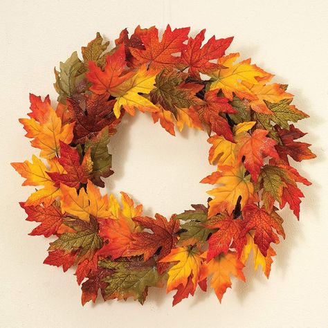 One Holiday Lane 24 Inch Gold Glitter Maple Leaf Wreath Traditional Fall Decor, Fall Leaves Wreath, Maple Leaf Wreath, Fall Leaf Wreaths, Colorful Wreath, Foliage Wreath, Deco Nature, Thanksgiving Wreath, Elegant Country