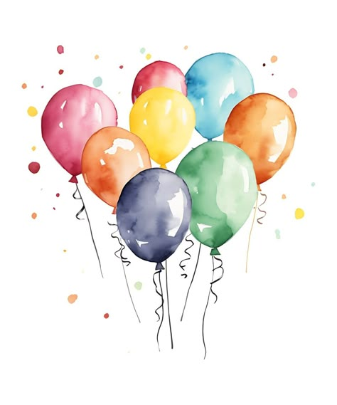 Watercolour Balloons, Happy Birthday Watercolor, Balloons Watercolor, Watercolor Balloons, Diy Watercolor Cards, Birthday Painting, Balloon Painting, Painting Birthday, Watercolor Birthday Cards