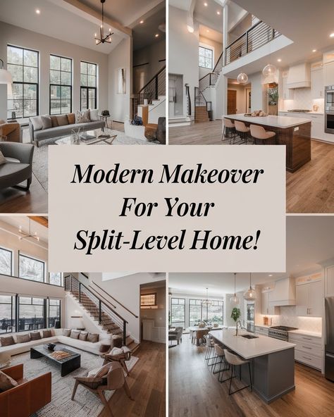 Got a Tri Level House that needs a fresh update? Check out these stylish Split Level Remodel ideas that bring modern charm to any Split Level House Exterior. From enhancing Split Level Exterior details to reimagining spaces with Split Foyer Remodel touches, these upgrades can make a big impact on your home. What's your favorite remodel idea? #gg #homedesigninsider #trilevelrenovationideas Update Split Level Entry, Open Split Level Staircase, Split Level Closet Ideas, Split Level Railing Ideas Half Walls, Raised Ranch Floor Plans Open Concept, Contemporary Split Level Exterior, Open Floor Plan Split Level, Split Level Hillside House, Split Entry Home Remodel