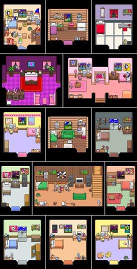 Rpg Maker Sprites, Bedroom Pixel Art, Pixel Bedroom, Rpg Maker Mv Tilesets, Pixel Art Bedroom, Bedroom Png, Pixel Art House, Pixel Tileset, Pixel Art Items