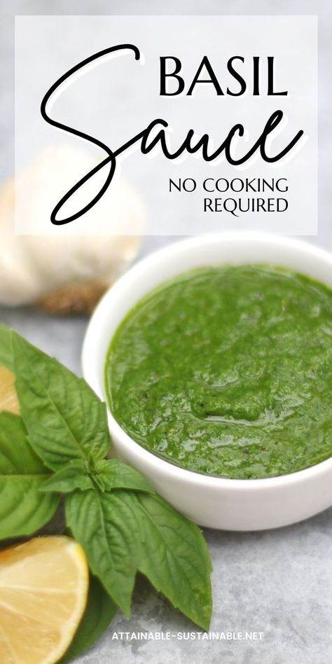 green basil sauce in a white bowl. Basil Sauce Recipe, Fresh Basil Recipes, Basil Pasta Sauce, White Sauce Recipes, Make Pasta, Basil Recipes, Basil Sauce, Onion Sauce, Sandwich Spread