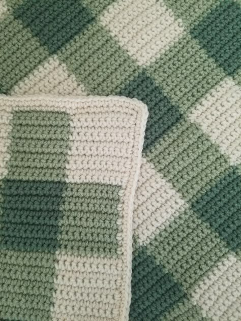 Gingham Baby Blanket [Gender Neutral] | The Loophole Fox Sage And White Crochet Blanket, Green Gingham Crochet Blanket, Green Crochet Blanket Granny Squares, Green Gingham Blanket, Crochet Sage Green Blanket, Cream And Green Crochet Blanket, Gingham Baby Blanket Crochet, Crochet Blanket Green Color Schemes, Baby Blanket Squares Crochet