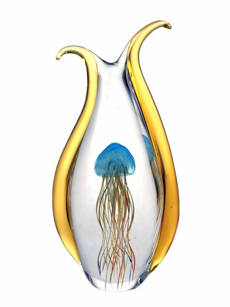 Dale Tiffany AS17013 Decorative Jellyfish Art Glass Figurine Home Decor Accents Statues & Figurines Colorful Sculpture, Glass Background, Hand Blown Glass Art, Blue Jellyfish, Jellyfish Art, Blown Glass Art, Vase Shapes, Deep Ocean, Handcrafted Art