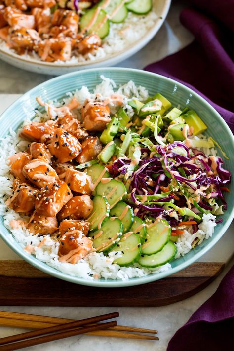 Salmon Rice Bowls - Cooking Classy Quick Lunch Ideas, Healthy Lunches For Work, Salmon Rice, Salmon Rice Bowl, Work Lunches, Salmon Bowl, Rice Bowls Recipes, Salmon And Rice, Healthy Bowls