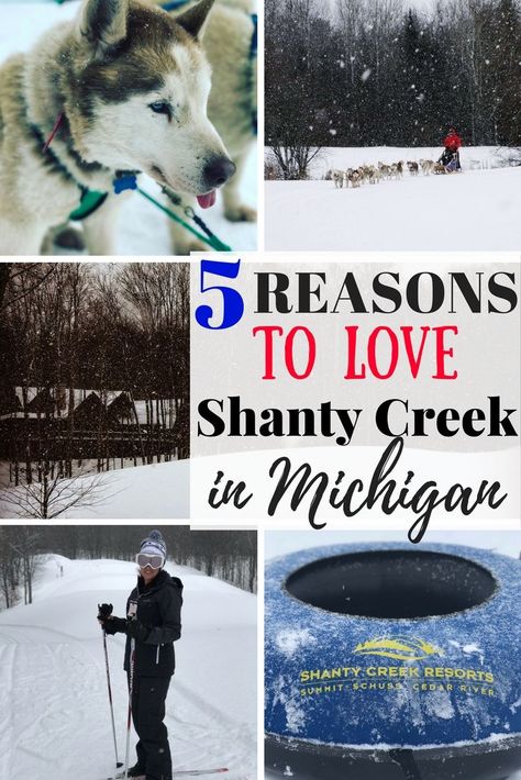 I've got 5 reasons you'll love Shanty Creek Resorts near Traverse City, Michigan! It's a great family resort for kids of all ages. So many snow activities including skiing, fat tire biking, tubing, and dog sledding. Add this to your family travel list for #travel #michigan Michigan Activities, Michigan Living, Michigan Bucket List, Midwest Vacations, Resorts For Kids, Michigan Winter, Traverse City Michigan, Snow Activities, Active Family