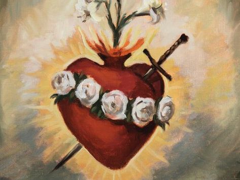 Virgen Mary Tattoo, Sacred Heart Art, Virgin Mary Art, Immaculate Heart Of Mary, Heart Of Mary, Immaculate Heart, Catholic Images, Religious Images, Heart Painting