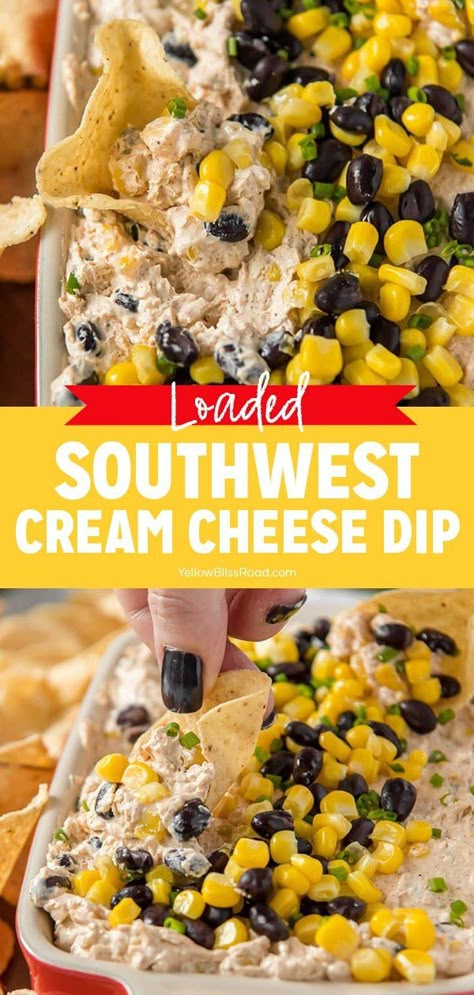 Southwest Cream Cheese Dip, Nacho Fries, Cream Cheese Recipes Dip, Savory Dips, Cream Cheese Dip, Cheese Dips, Black Beans Corn, Delicious Dips, Cream Cheese Dips