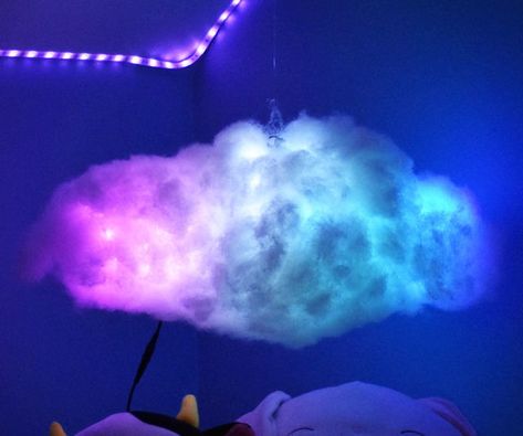 RGB Cloud Light Fairy Forest Acnh, Small Rooms Design, Forest Acnh, Neon Room Ideas, Lights On Ceiling, Cloud Lampshade, Lightning Clouds, Hanging Cloud, Cloud Bedroom