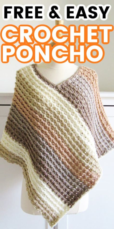 Womens Crochet Ponchos Free Patterns, Easy Crochet Poncho From A Rectangle, Free Crochet Patterns For Ponchos For Women, Diy Crochet Poncho Free Pattern, Easy Crochet Patterns Free Ponchos, How To Crochet A Poncho For Beginners, Crochet Fall Poncho Free Pattern, Chunky Crochet Poncho Free Pattern, Crochet Shawls And Ponchos