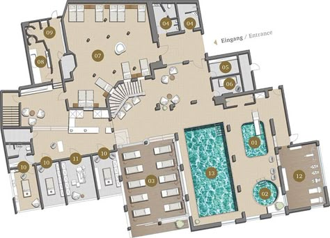 Spa Floor Plan Layout, Spa Plan Architecture, Spa Plan Architecture Spas, Spa Layout Design Floor Plans, Spa Floor Plan, Spa Layout, Spa Plan, Sand Therapy, Commercial Building Plans