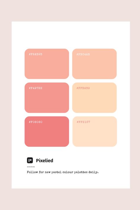 This warm pastel color palette features a gradient of soft pinks to gentle peaches. These warm, inviting hues bring a sense of comfort and charm, ideal for creating friendly and approachable designs in illustration, branding, typography, and web UI. Pastel Color Illustration, Red Pastel Color Palette, Warm Pink Color Palette, Soft Pastel Color Palette, Pink Pastel Color Palette, Warm Pastel Color Palette, Pastel Pink Color Palette, Pastel Color Combinations, Soft Pink Color Palette