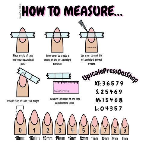 Press On Measurements, Press On Nail Measurement Chart, Press On Nails Measurements Chart, Nail Measurement Chart, Press On Nails Inspiration, Press On Nails Size Chart, Making Press On Nails, Nail Size Chart, Press On Nails Business