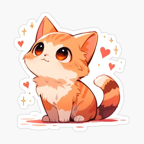 Cute Kawaii Happy Red Kitten with Hearts Cat in Love by CozyKawaiiArt | Redbubble Cute Animal Drawings Doodles, Red Cat Drawing, Happy Cat Drawing, Kawaii Cat Art, Cat In Love, Radiating Love, Cute Cat Stickers, Kawaii Cat Drawing, Kitten Stickers