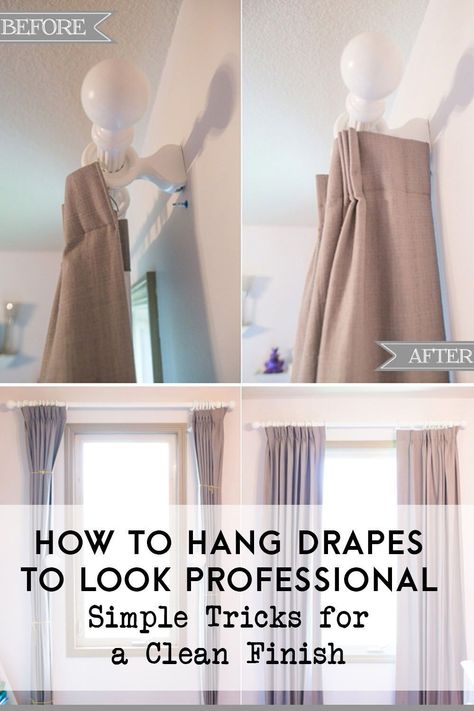 How To Layer Drapes, How To Change Grommet Curtains, Make Curtains Look Fuller, Curtain Rod Hanging Ideas, How To Get Curtains To Hang Right, Where To Hang Curtains On Windows, Curtains How To Make, How To Hang Pleated Curtains, How To Use Drapery Hooks